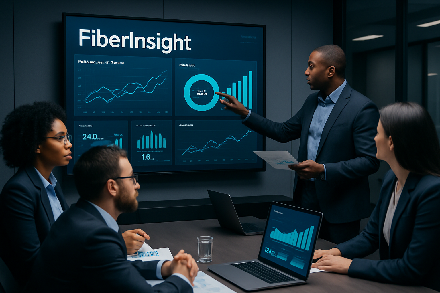 Equipe em reunião estratégica com FiberInsight